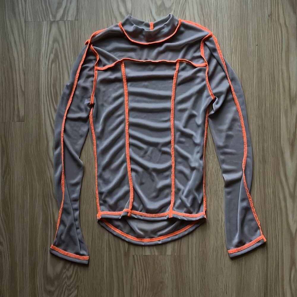 NOCTEX Mesh Seamed Long Sleeve Tee, Neon Orange & Beige XS